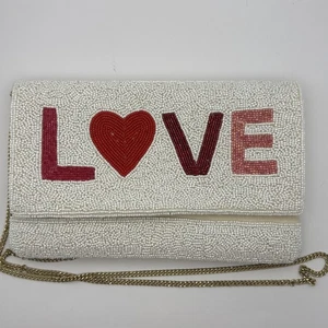 Versona Lafayette Beaded LOVE Clutch, EUC - Gold Chain - Picture 1 of 13