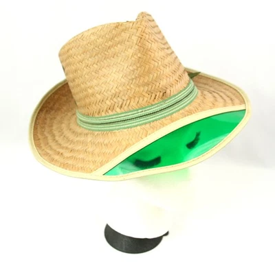 Vintage Straw Basket Visor Medium Brim Panama Beach Sun Hat 1970s Unisex Sporty - Image 1 of 4