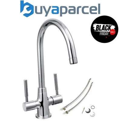 Bristan Cascade Sphere Kitchen Tap Chrome Twin Lever + Fixings + Flexi Pipes - Image 1 of 4