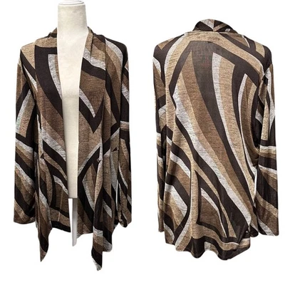 CHICOS TRAVELERS Brown Long Sleeve Open Slinky Knit Cardigan Women Sz 3 US XL 16 - Image 1 of 4