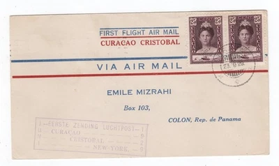 CURACAO TO CRISTOBAL CANAL ZONE 1929 FIRST FLIGHT COVER  - Image 1 of 2