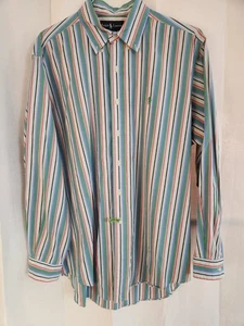 Ralph Lauren Men's Classic Fit Blue Green  Vertical Striped Long Sleeve Size L - Picture 1 of 4