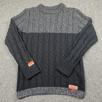 Superdry Jumper Mens Medium Black Grey Cable Chunky Knit Sweater Wool Blend - Image 1 of 4