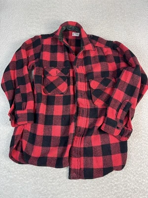 Vintage Towncraft Penneys Jacket Mens Medium Red Black Wool Buffalo Plaid 60s - Image 1 of 4