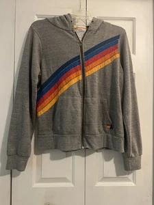 AVIATOR NATION Full Zip Hoodie Jacket Women XL  Gray 5 Stripe - Picture 1 of 10