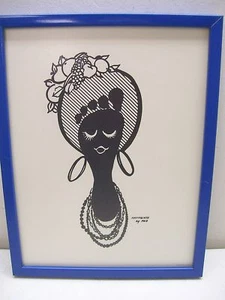 VINTAGE FOOTPRINTS ART LADY WITH FRUIT HAT SIGNED FKO - Picture 1 of 4