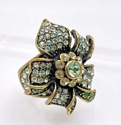 HEIDI DAUS "Blossoming Beauty" Crystal Accented Flower Ring - Size 6/Green - Image 1 of 4