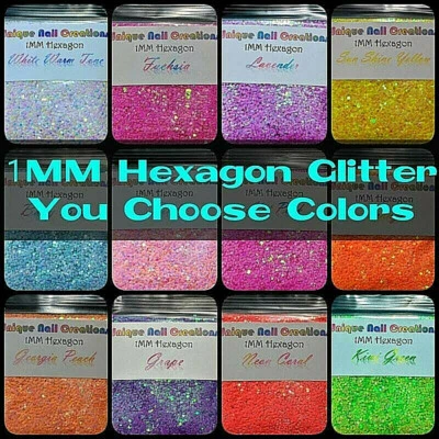 UNIQUE NAIL CREATIONS 1MM Hexagon Glitter~You Choose~Nail Art•Acrylic•Gel•Body Art•Festival•Crafts