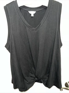 TIME AND TRU Black Soot Twist Front Stretch Knit Tank Sz L 12-14 NWT - Picture 1 of 1