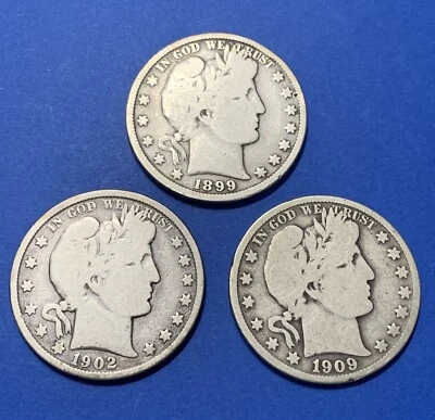 Полдоллара Барбера, лот набор (3): 1899-P, 1902-P, 1909-P - Изображение 1 из 4