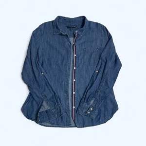 TOMMY HILFIGER Blue Brand Stripped Button Shirt / Top Size M - Picture 1 of 8