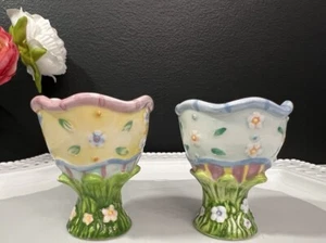 12 Painted Floral Pedestal Porcelain Egg Cups. Easter Egg Cups. - Picture 1 of 10