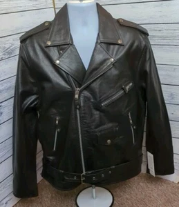 Infinity Brando Black Genuine Leather Cross Zip Biker Jacket 3XL (XL READ DES) - Picture 1 of 6
