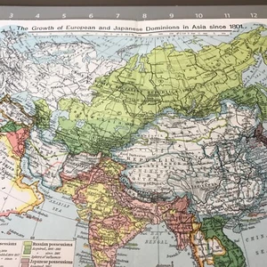 Arte de pared mapa histórico vintage de Asia de los dominios japoneses europeos de crecimiento de los años 50 - Imagen 1 de 11