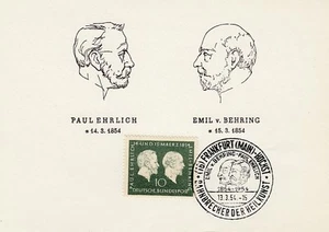 Tarjeta especial Bund FDC 197 Ehrlich und Behring premio Nobel - Imagen 1 de 1