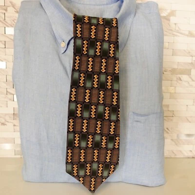 Geo Art Deco Tie Men Blue Silk Woven COCKTAIL COLLECTION Wine Necktie STONEHENGE - Image 1 of 4