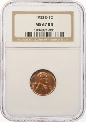 1933-D 1C NGC MS67 RD Lincoln Wheat Cent Red - Image 1 of 3