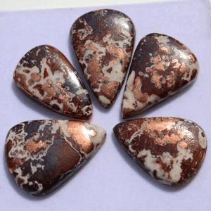Lotto 5 Pezzi Pietre Preziose Cabochon Pera Rame Naturale Dolomite Alta Qualità 35mm-39mm - Foto 1 di 14