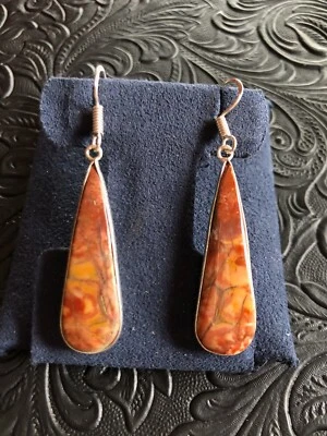 Brincos pendurados de jaspe vermelho design gota de chuva 2" artesanal sudoeste - Imagem 1 de 3