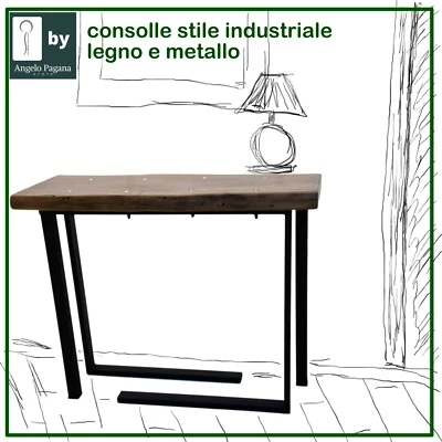 Consolle industrial tavolino alto da ingresso tavolo in legno e ferro moderno  - Immagine 1 di 4