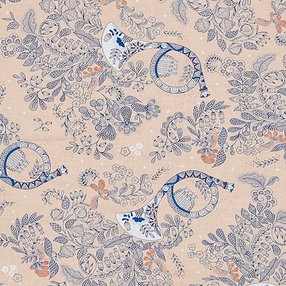 Melodie Decorative French Horns Light Peach 100% Cotton Fabric by The Yard - Image 1 of 1