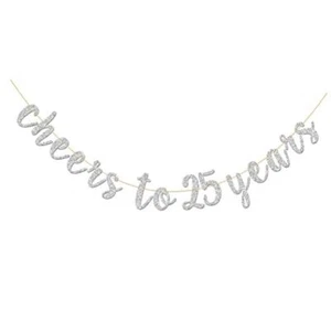 Glitter Silver Cheers to 25 Years Banner - 25th Birthday Sign Bunting 25th - Picture 1 of 7