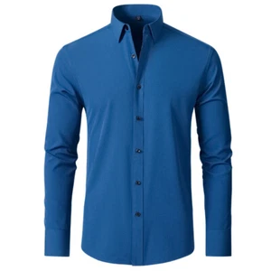 Men's Dress Shirts Formal Business Long Sleeves Slim Fit Elastic Casual Shirts - Picture 1 of 33