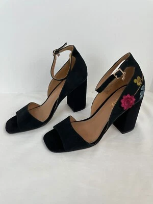 Nanette Lepore Martina Zapatos de Tacón Grueso Negros Bordados Talla 9.5M-USADOS Foto 1 de 4