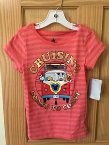 NWT Disney Store Mickey and Minnie Mouse T Shirt Top Girls Stripe Coral - Picture 1 of 1