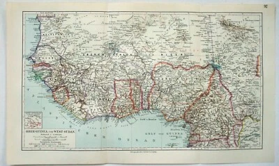 Original 1909 Map of Africa from Upper Guinea to West Sudan by Meyers. Antique - Image 1 of 3