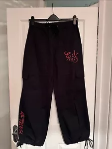 Ed Hardy Black Logo Baggy Parachute Pants Size M - Picture 1 of 3