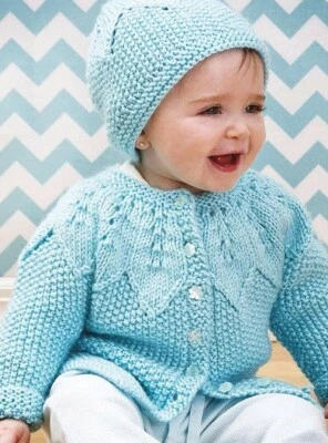 Cardigan bonnet  Baby Knitting Pattern 3 to 18 months copy 8 ply DK - image 1 of 3
