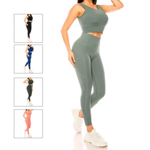Workout Set for Women tummy control 2 Piece Athletic High Waist Leggings Sports - Picture 1 of 28