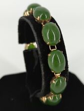 Victorian Antique Oval Cut Natural Green Jade Bracelet 14K Yellow Gold Plated