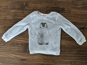 Size 4 6 H&M Penguin Gray Sweater Top Girl Top Shirt Warm - Picture 1 of 4