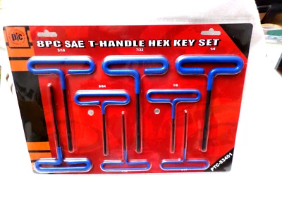 T-Handle Hex Key Set Standard SAE 8 Pc 1/8,3/32, 5/64,5/32 9/64,3/16, 7/32,1/4 - Image 1 of 4