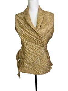 Flatiron Workshop Gold Pleated Wrap Vest Women Medium 2 - Picture 1 of 8