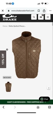 Drake Delta Quilted Fleece Lined Brown Hunting Vest XL - Image 1 of 4