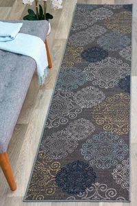 Modern Floral Swirl Design Non-Slip (Non-Skid) Area Rug Runner 2' X 7' (22" X... - Picture 1 of 5