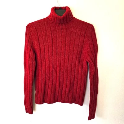 Vintage Abercrombie & Fitch Y2K Turtleneck Sweater Mens M Red Wool Ribbed Preppy - Image 1 of 4