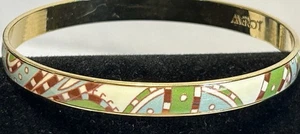 J. Crew Signed Vintage Bangle Bracelet .5” Wide Pastel Colors Enamel Gold Tone - Picture 1 of 2