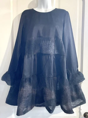 Vtg Emporio Armani Mohair Angora Tiered Babydoll Dress Top Italy 42 Graffiti Blk - Image 1 of 4