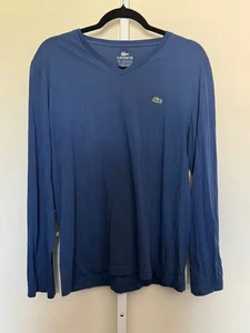 T-shirt uomo Lacoste leggera Pima cotone scollo V blu manica lunga tg 5/L - Foto 1 di 4