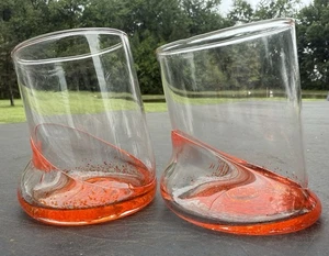 Vintage MCM Mid Century Modern Orange Tilt Drinking Glasses Art Retro Barware - Picture 1 of 7