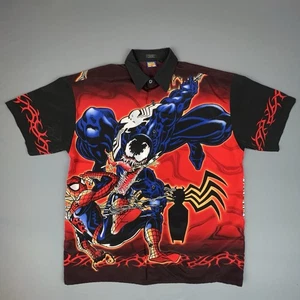 Marvel Comics Hawaiian Shirt Mens Medium Spiderman Venom Y2K 2001 All Over Print - Picture 1 of 10
