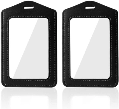 Larpur 2 包皮革徽章夹,双面透明 ID 徽章夹垂直 — 第 1/4 张图片