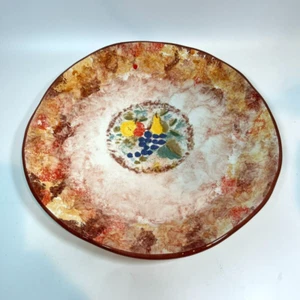 Plato redondo vintage pintado a mano de 12-5/8" de diámetro hecho en Italia fruta pera y uvas - Imagen 1 de 7