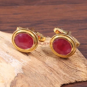 Heated Ruby Gemstone with 18k Gold Plated Silver Cufflink #2681 - Picture 1 of 3