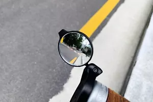Folding Rear-View Handlebar Mirror with 360-Degree Convex Lens for Bikes - Picture 1 of 11