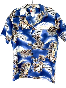 Hilo Hattie Mens Sz Large Blue/White Floral Colorful Hawaiian Shirt (A31)Vintage - Picture 1 of 4